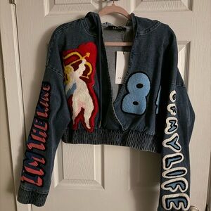 AKIRA Dark Blue Cropped Jean Pullover NWT